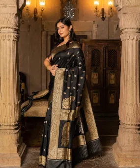 Black silk handwoven banarasi saree