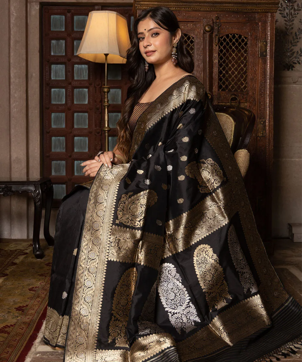 Black silk handwoven banarasi saree