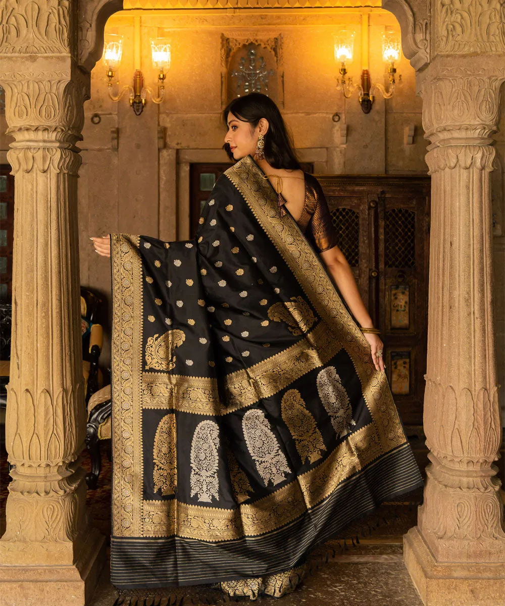 Black silk handwoven banarasi saree