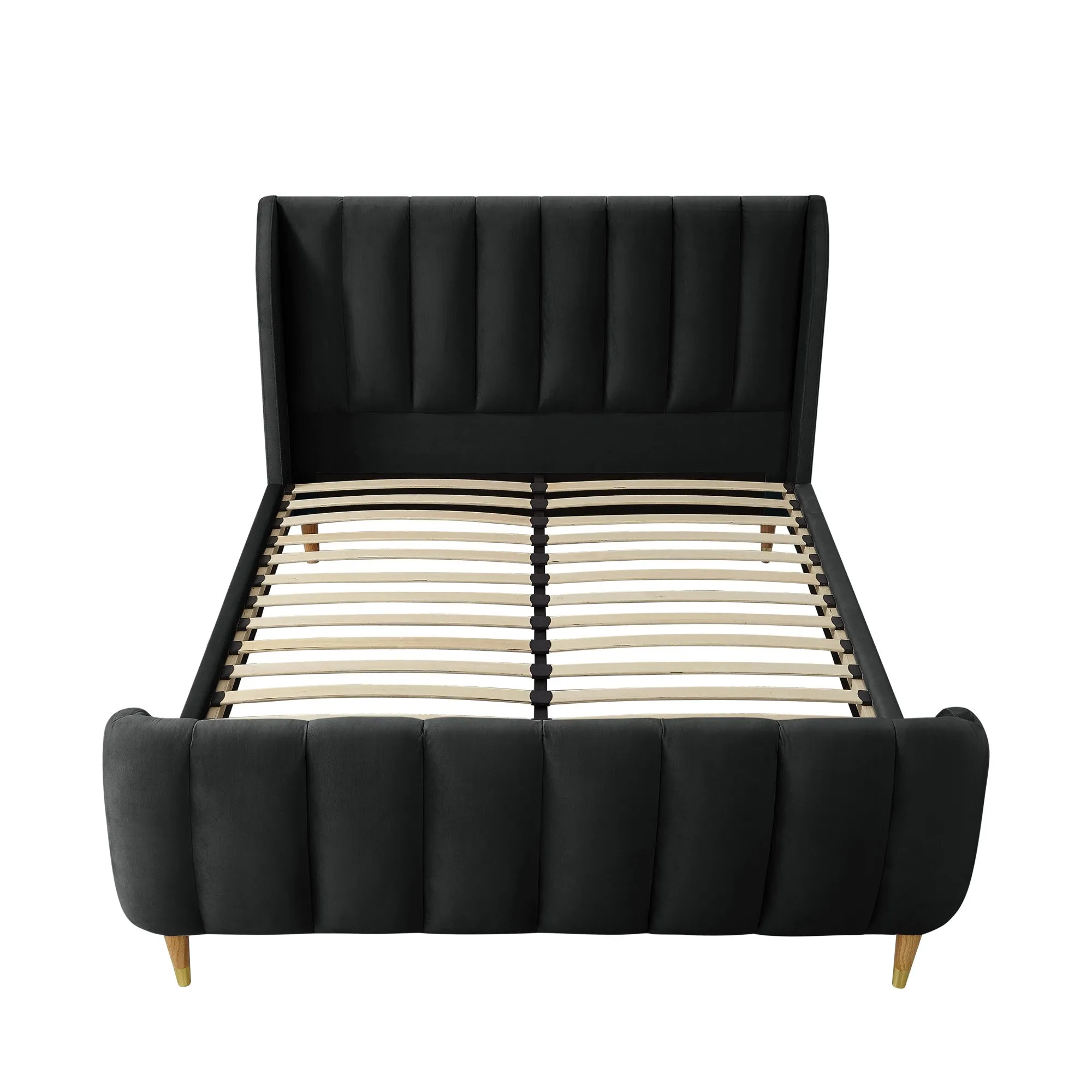 Black Solid Wood King Tufted Upholstered Velvet Bed