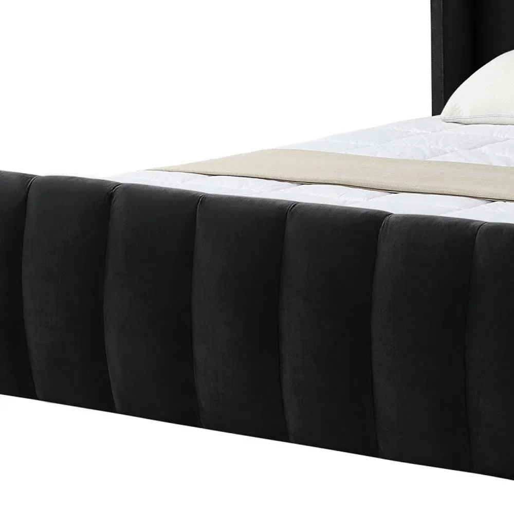 Black Solid Wood King Tufted Upholstered Velvet Bed