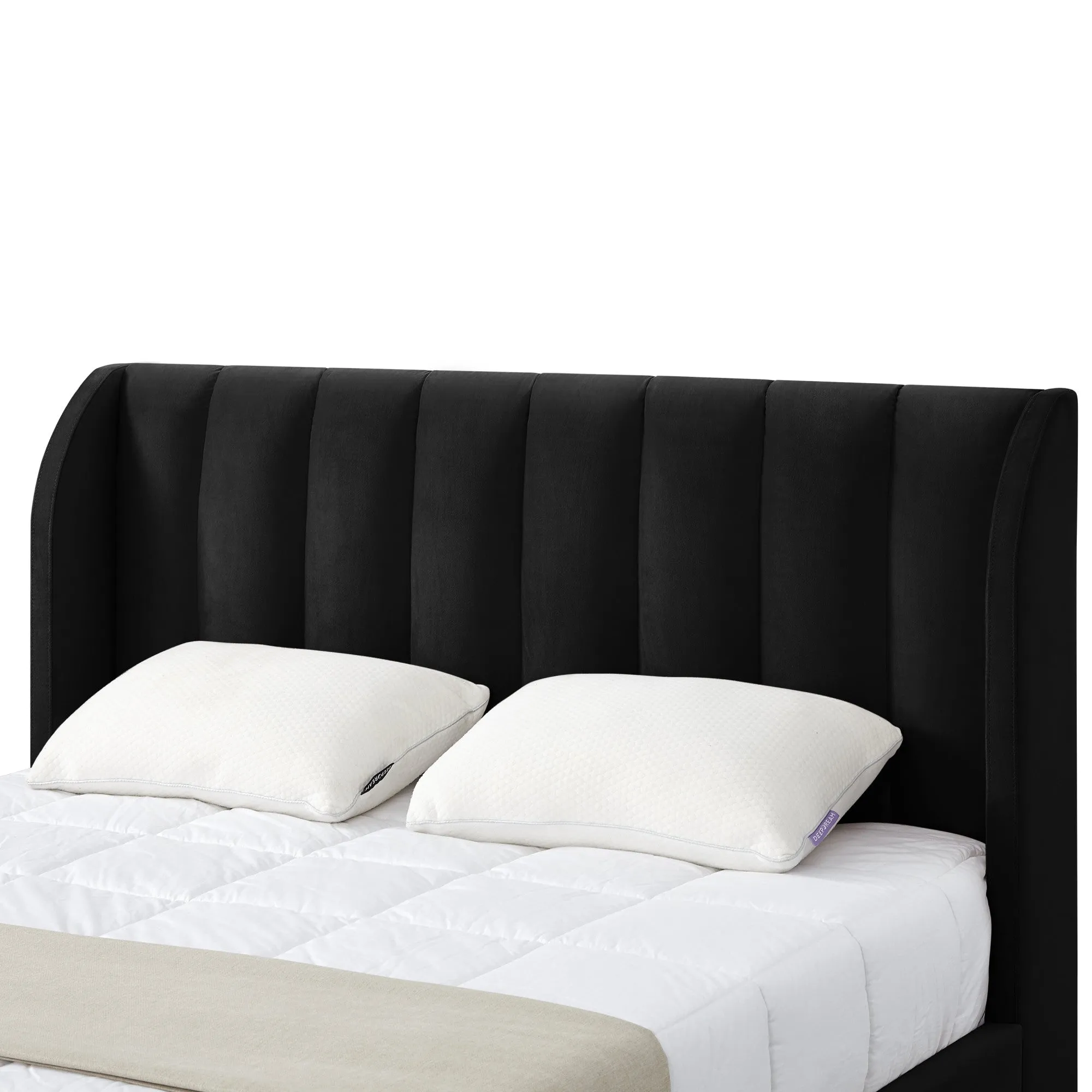 Black Solid Wood King Tufted Upholstered Velvet Bed