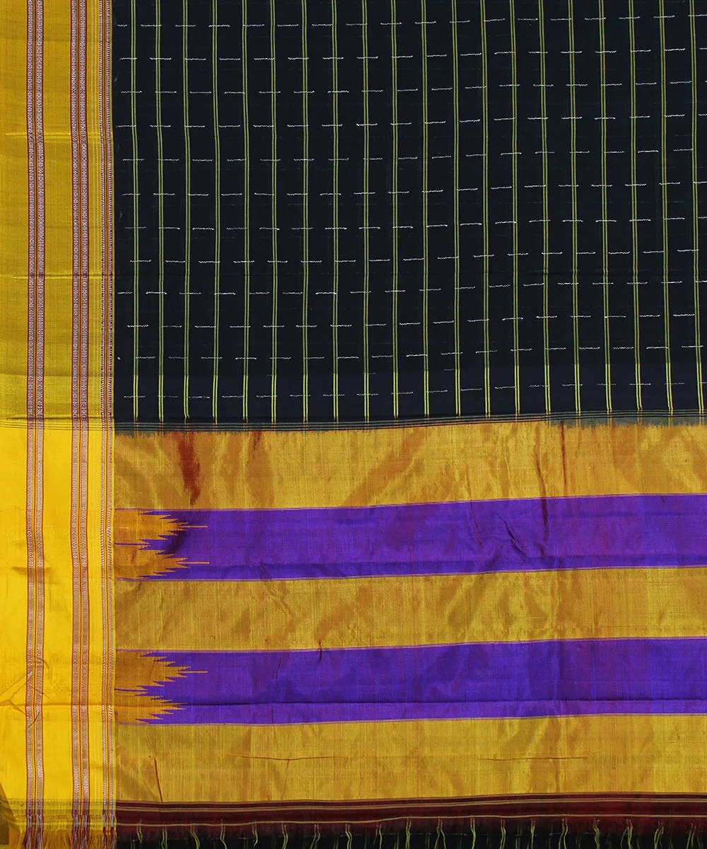 Black yellow gayatri border handwoven ilkal cotton silk saree