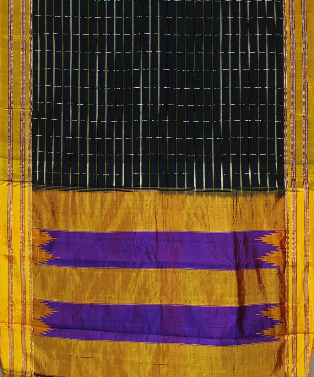 Black yellow gayatri border handwoven ilkal cotton silk saree