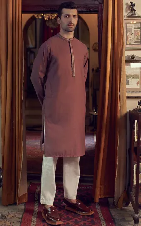 BLENDED EMBROIDERED KURTA -RUST BROWN