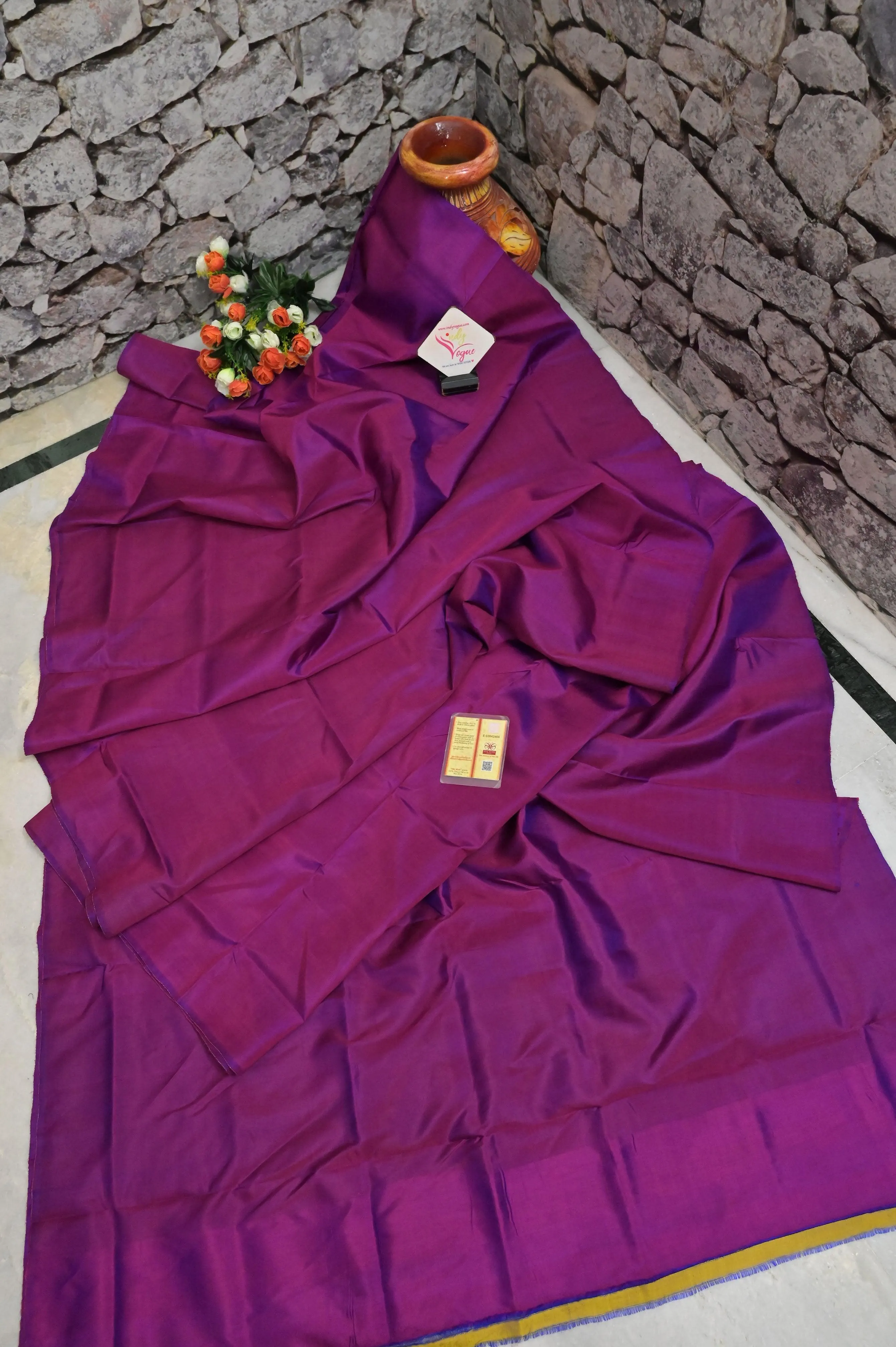 Blue and Magenta Color Bishnupur Silk Saree with Hand Batik Blouse Piece