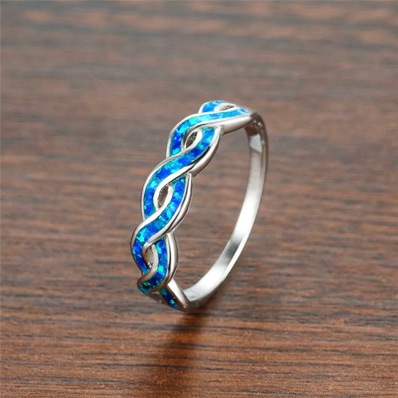 Blue Fire Opal Infinity Ring