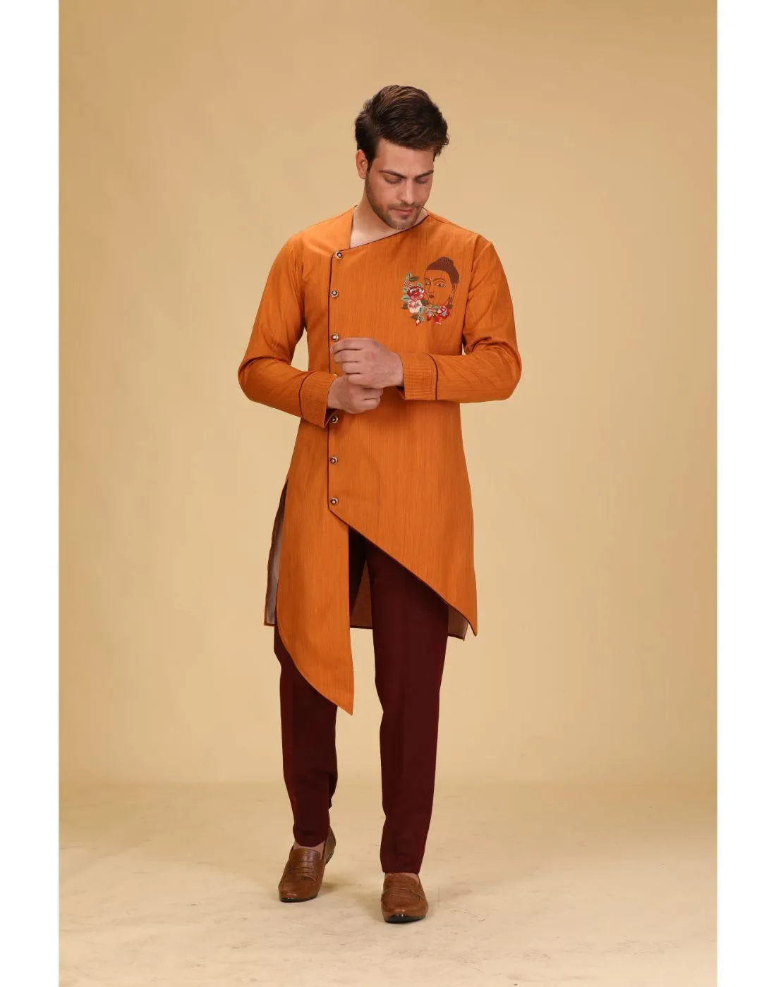 BluesnGreys assymetrical cuts- Dark Orange Color Designer Kurta Pant-Buy