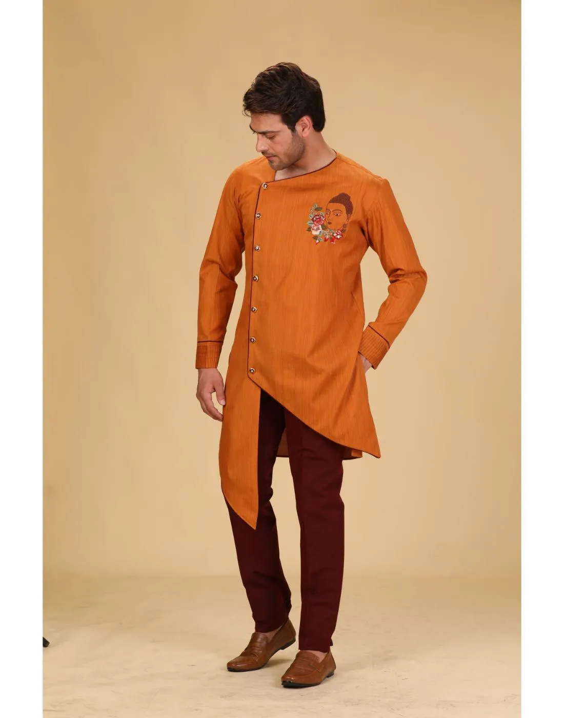 BluesnGreys assymetrical cuts- Dark Orange Color Designer Kurta Pant-Buy