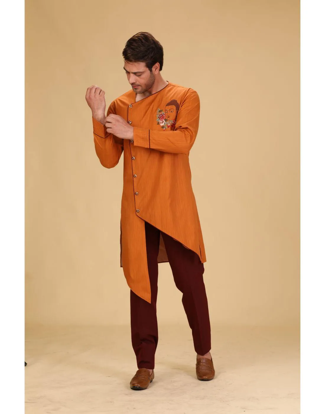 BluesnGreys assymetrical cuts- Dark Orange Color Designer Kurta Pant-Buy