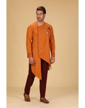 BluesnGreys assymetrical cuts- Dark Orange Color Designer Kurta Pant-Buy