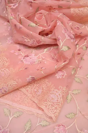 Blush Peach Color Organza Saree with Machine Embroidery