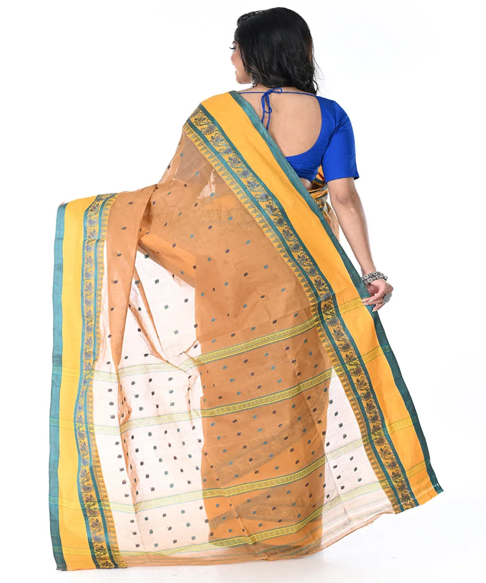 Brown yellow handwoven cotton tangail saree