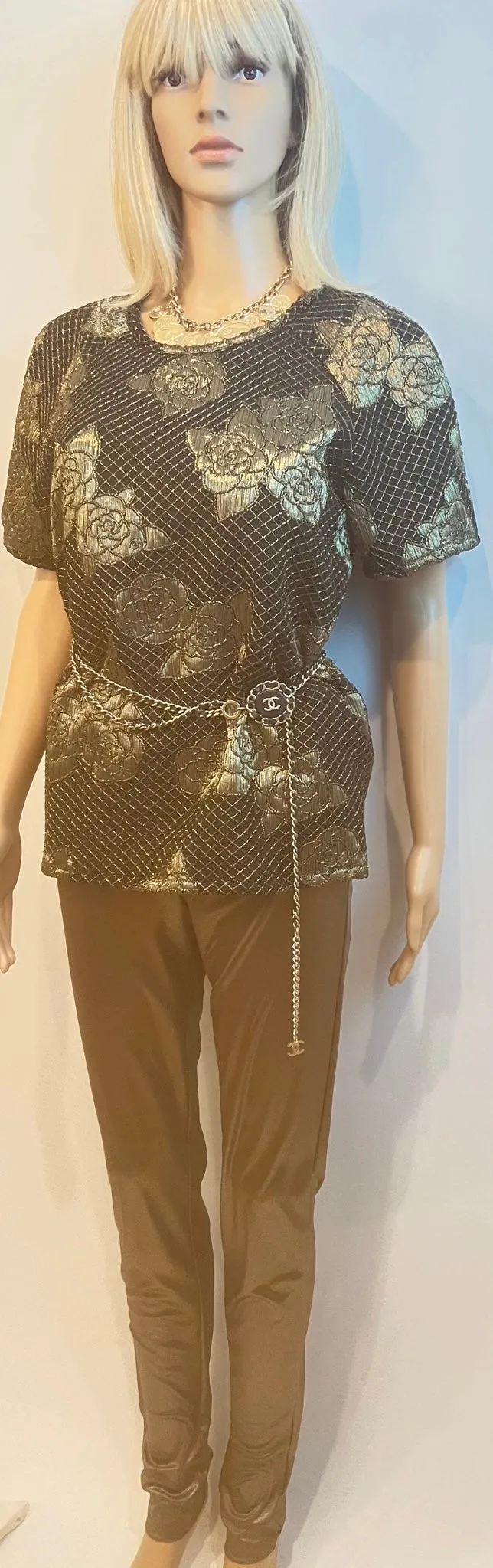 Chanel 17C 2017 Cruise Paris-Cuba Gold Metallic and Black Blouse FR 40 US 6/8