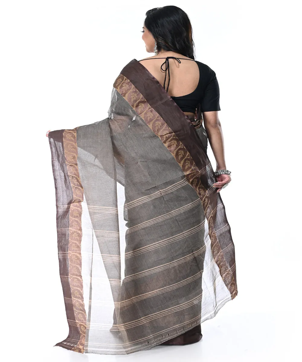 Charcoal grey handwoven cotton tangail saree