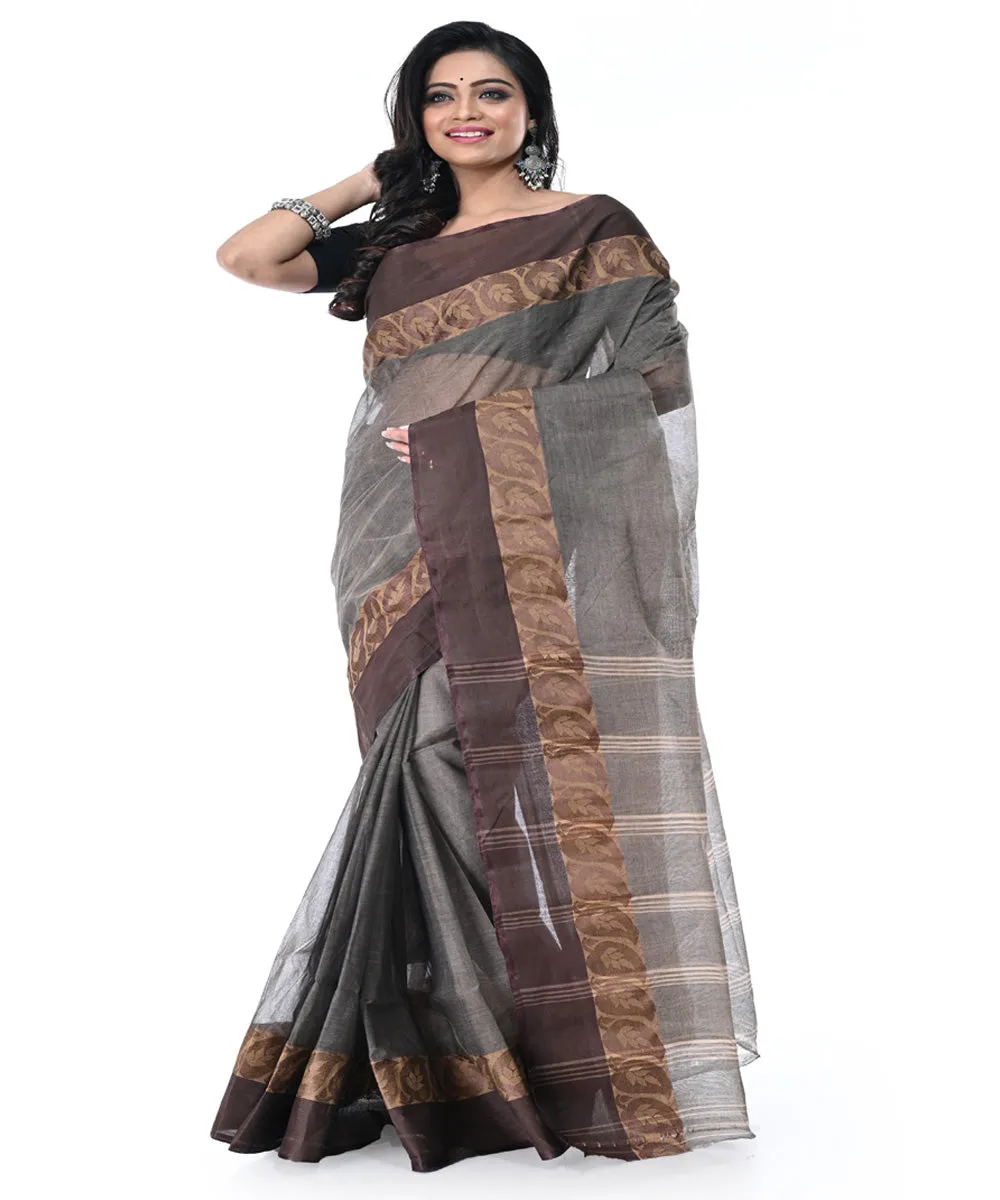 Charcoal grey handwoven cotton tangail saree