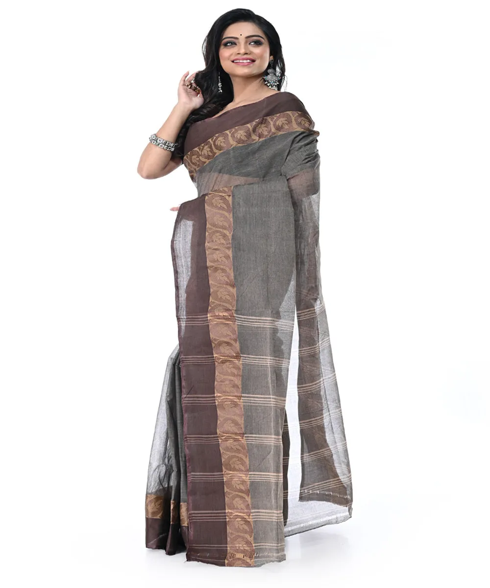 Charcoal grey handwoven cotton tangail saree