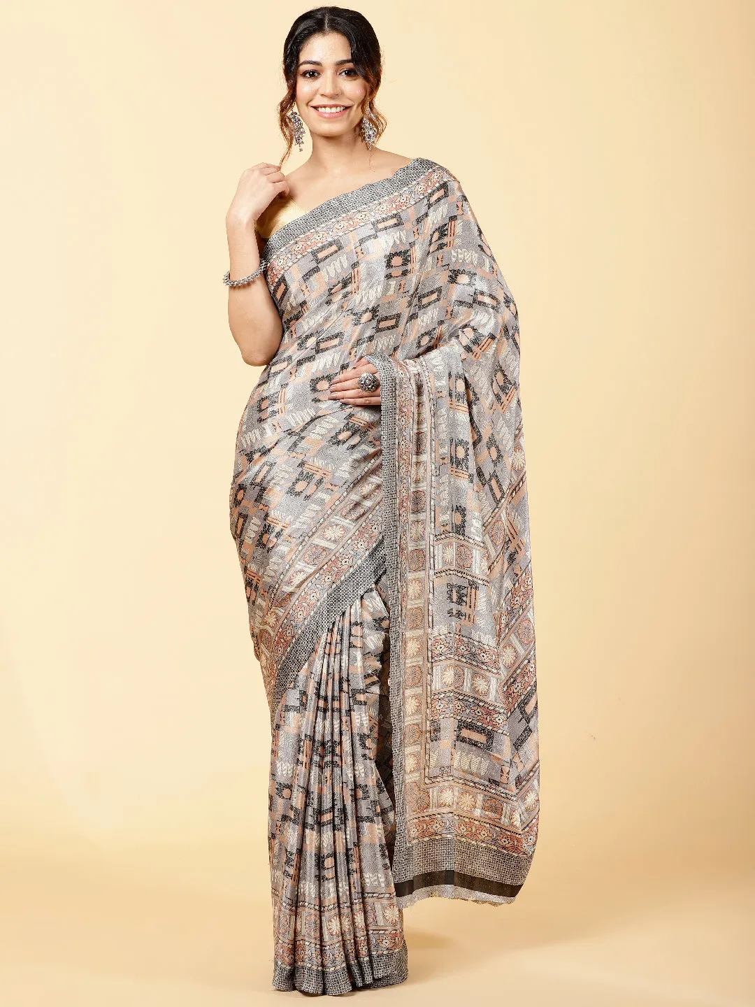 Crepe Abstract Print Saree Design