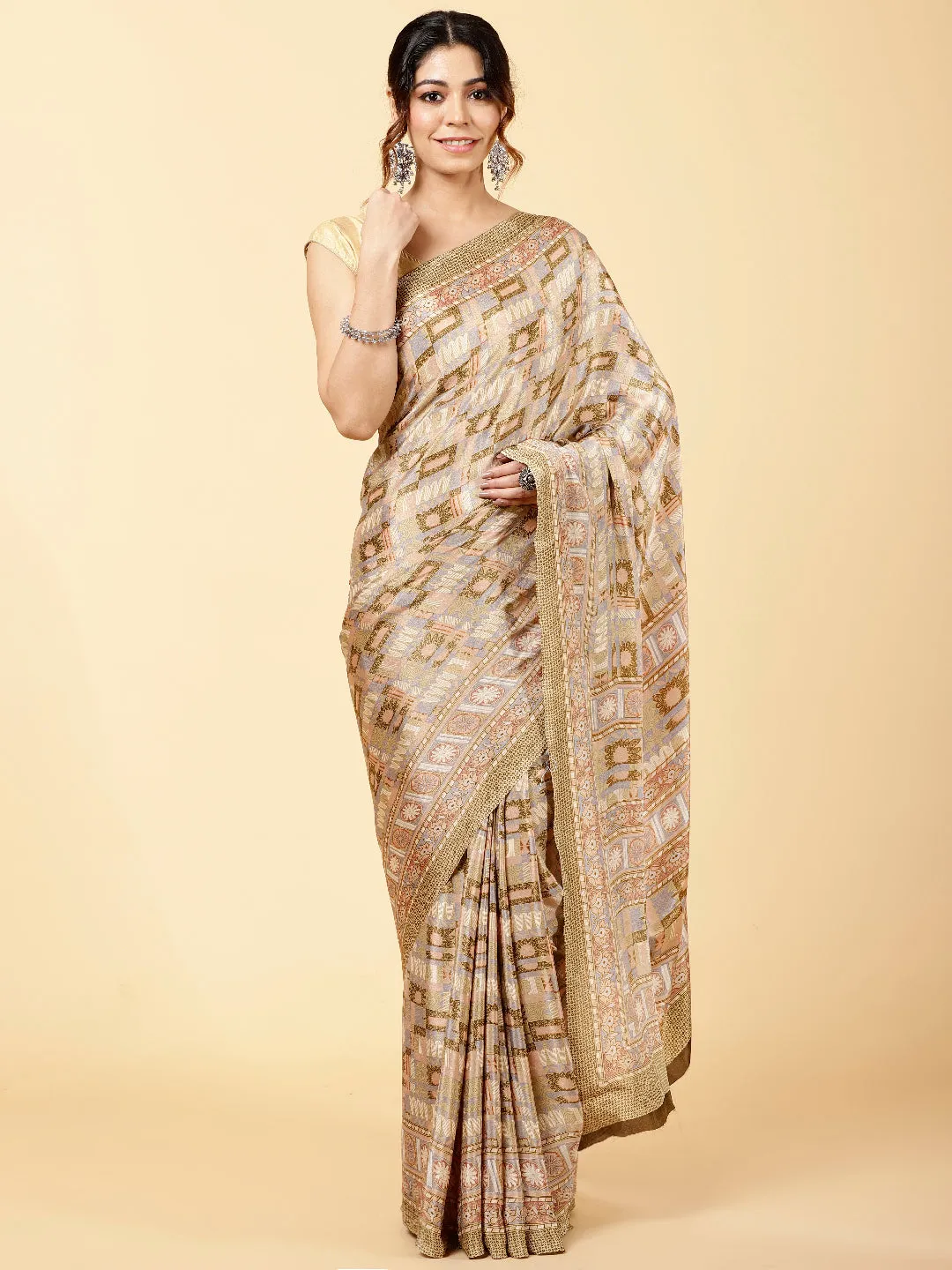 Crepe Abstract Print Saree Design