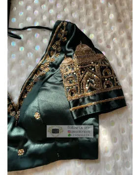 Dark Blackish Green Taj Mahal Blouse Piece