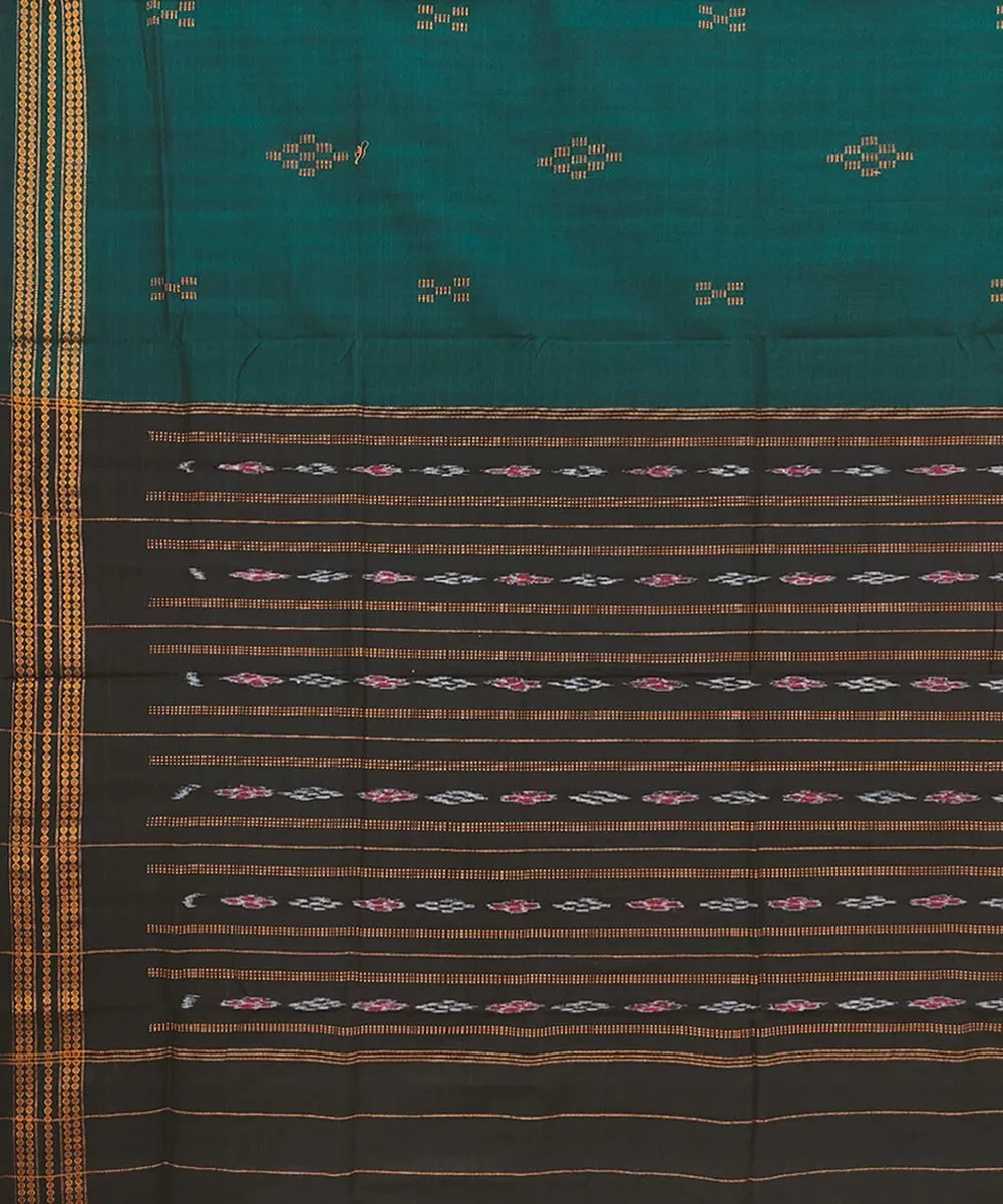 Dark green black cotton handwoven bomkai saree