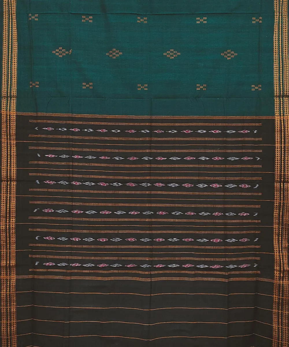 Dark green black cotton handwoven bomkai saree