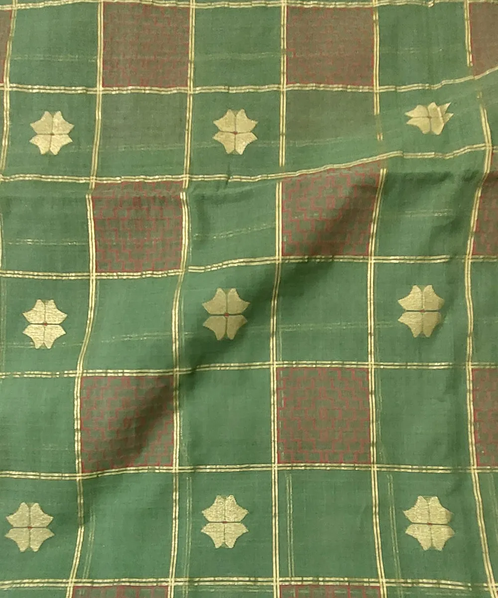 Dark green checked venkatagiri handloom cotton saree