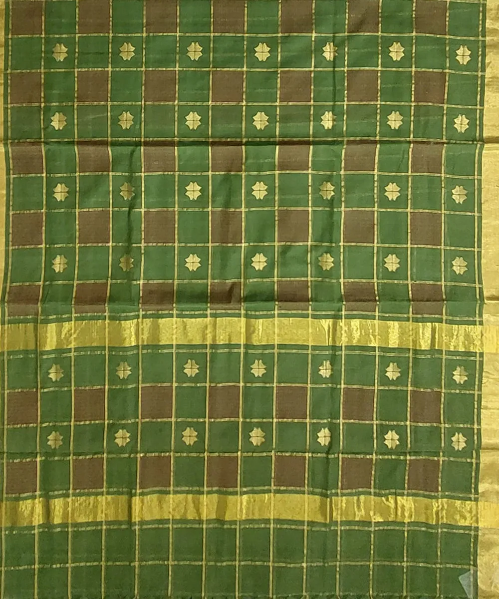 Dark green checked venkatagiri handloom cotton saree