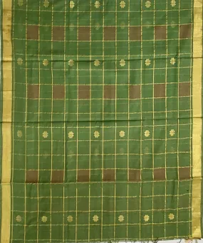 Dark green checked venkatagiri handloom cotton saree