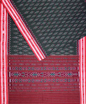 Dark green red cotton handloom nuapatna saree