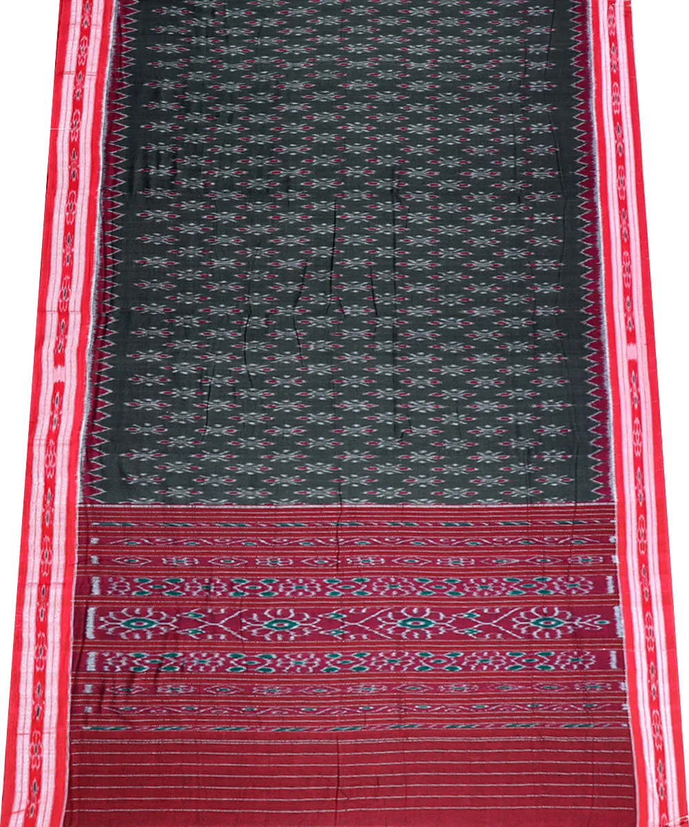 Dark green red cotton handloom nuapatna saree