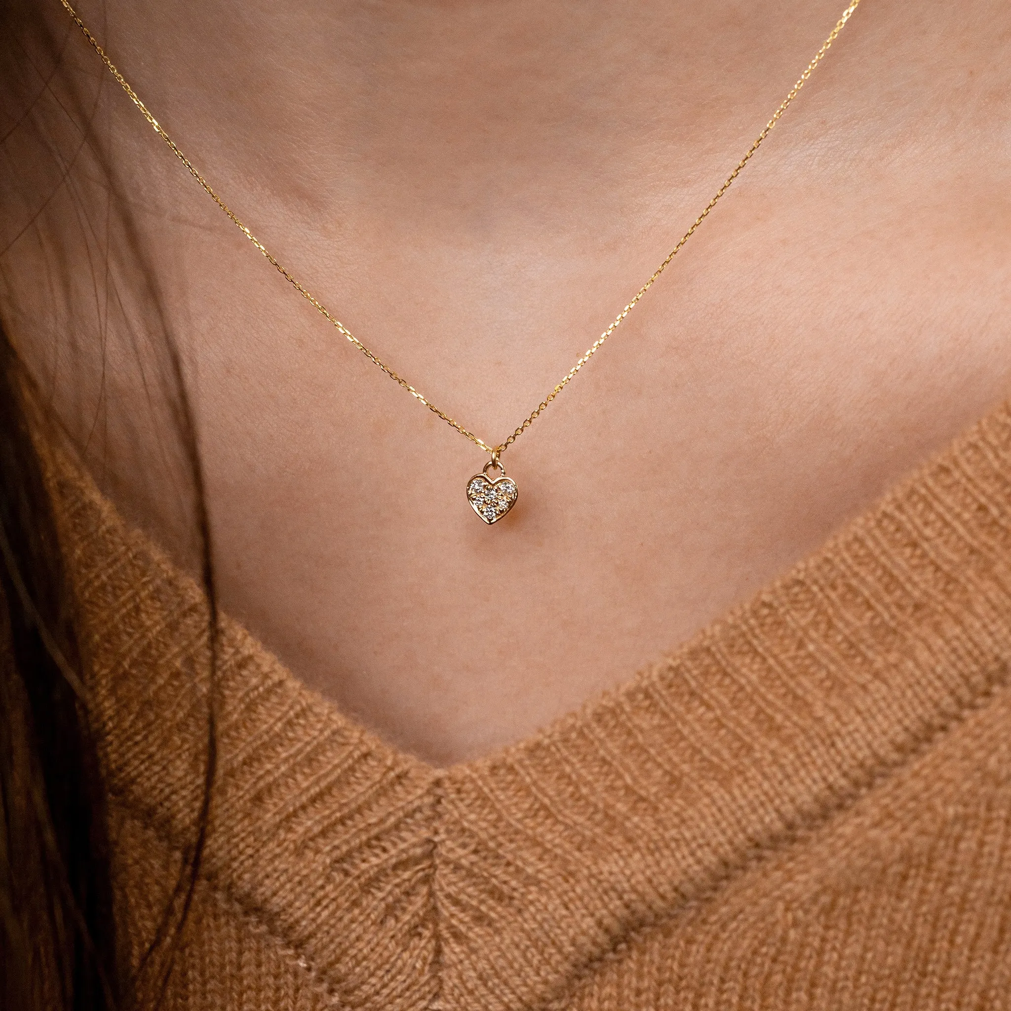 Diamond Pavé Heart Pendant Necklace - 14K Solid Gold