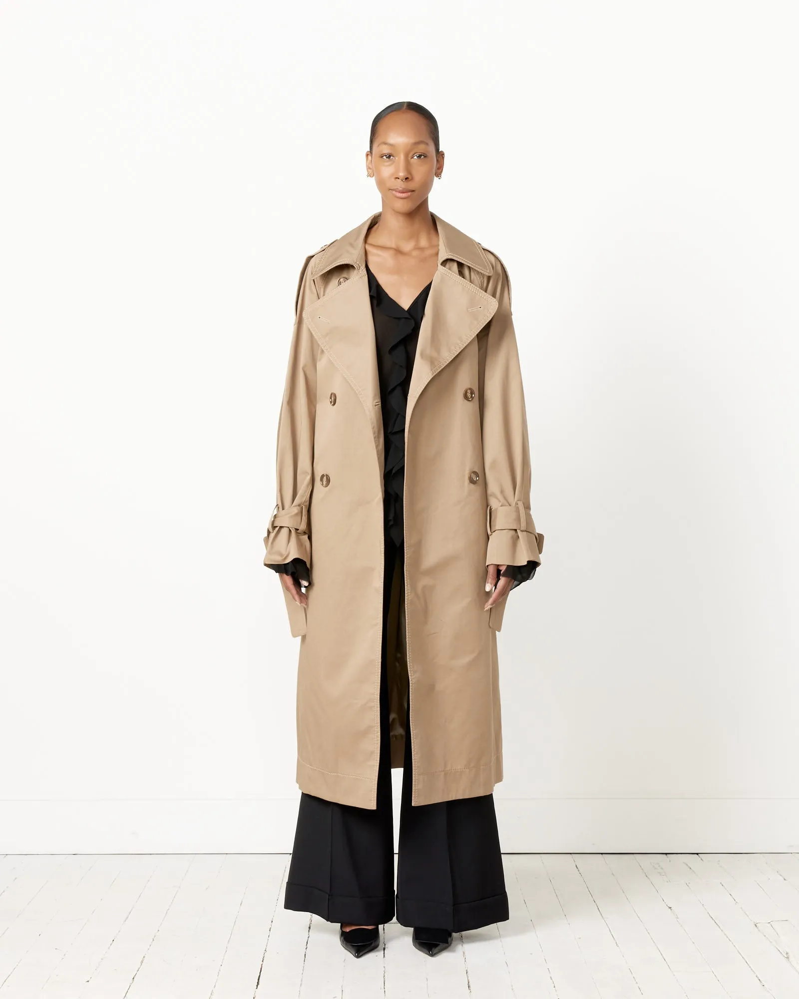 Double-Breasted Trench Coat in Cold Beige