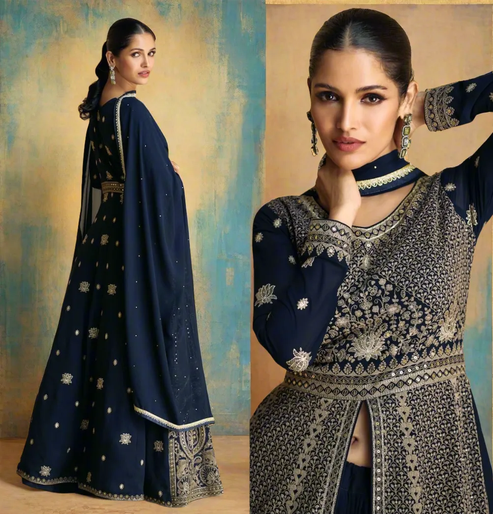 Embroidered Georgette Blue Anarkali Gown