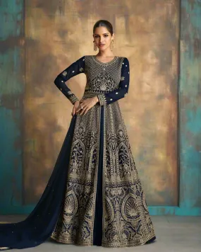 Embroidered Georgette Blue Anarkali Gown