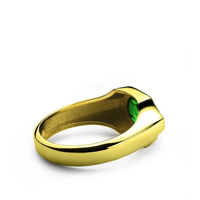 Emerald Ring Gold 10k with 2 Diamonds Men's Gemstone Ring