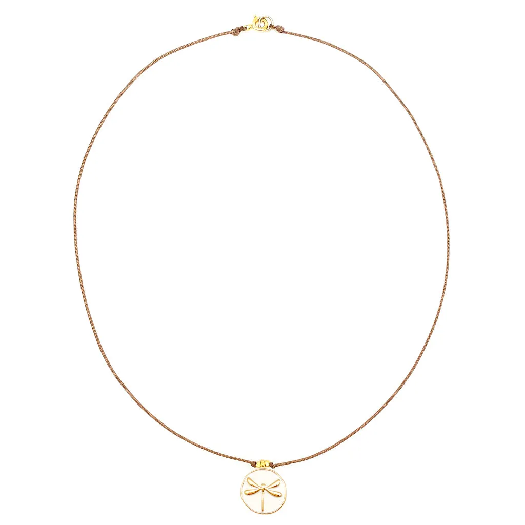 Enamel Charm Necklace - White Dragonfly