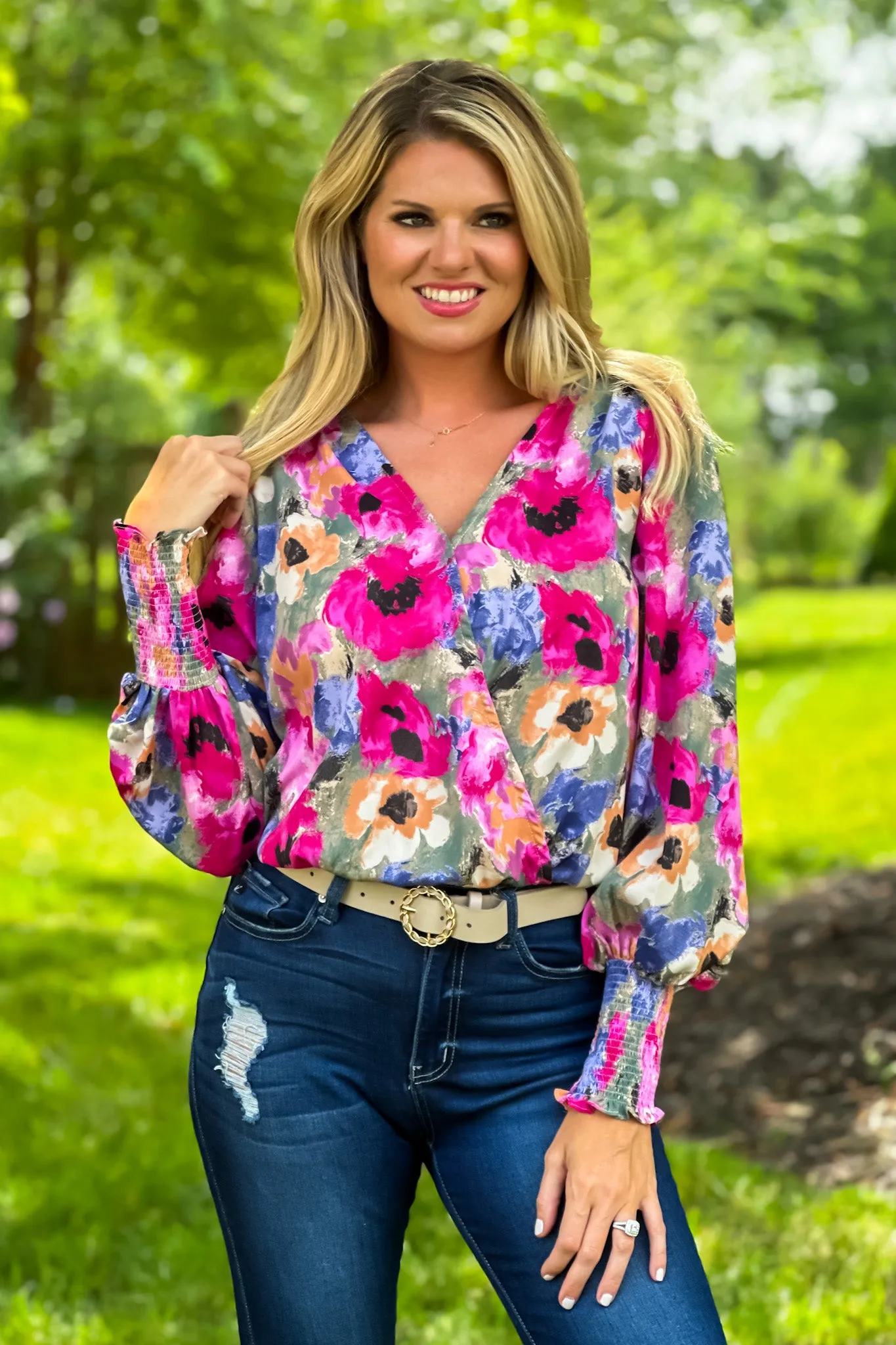 Floral Dreams Bodysuit Blouse : Orchid/Multi