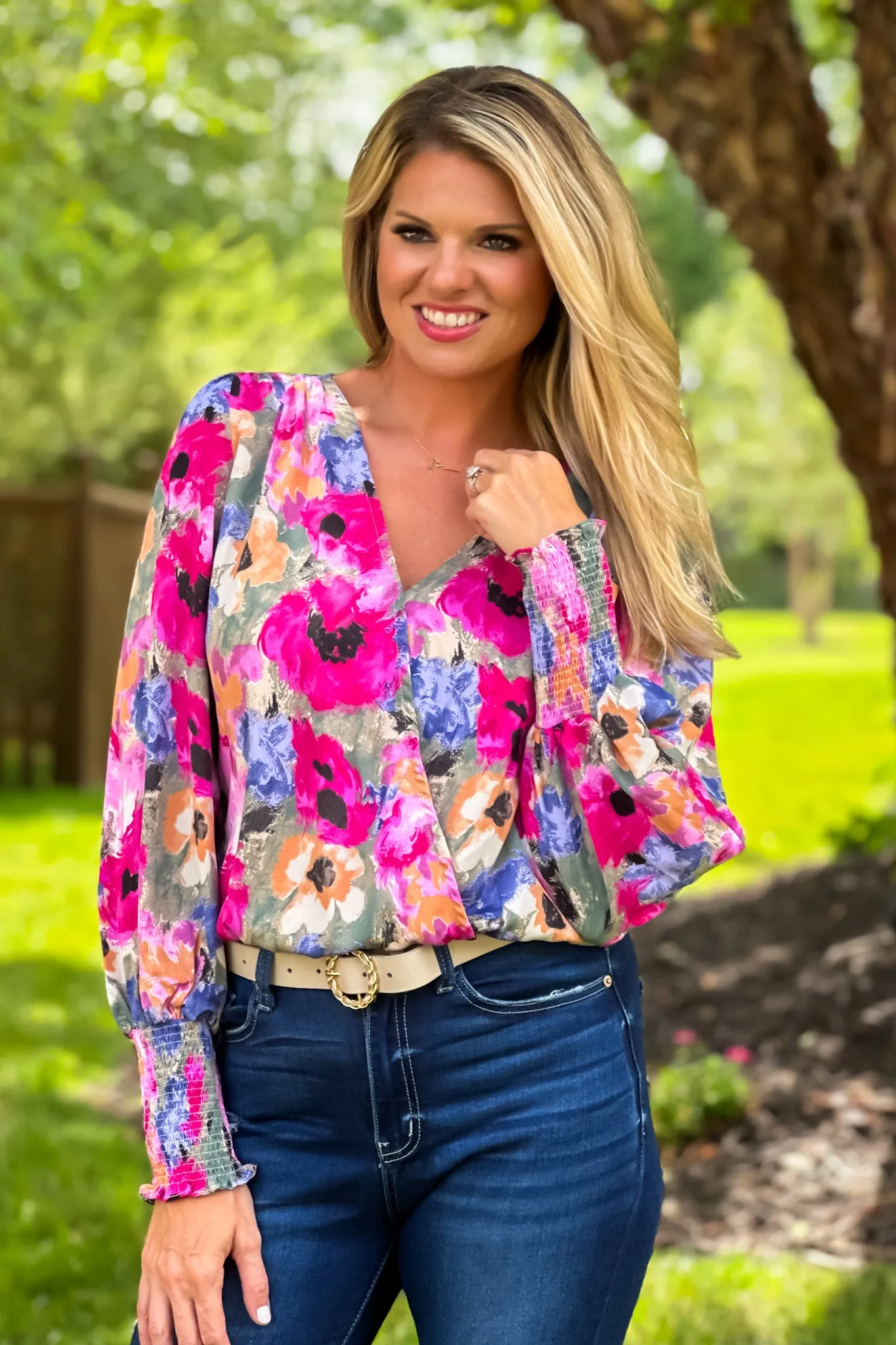 Floral Dreams Bodysuit Blouse : Orchid/Multi