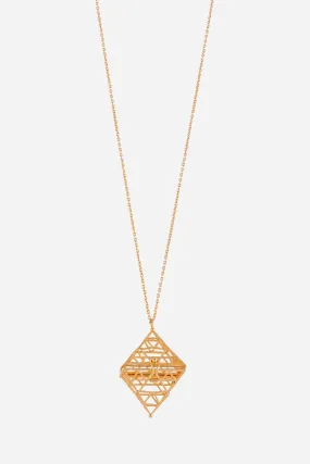 Golden Pyramid Pendant Necklace With Long Chain