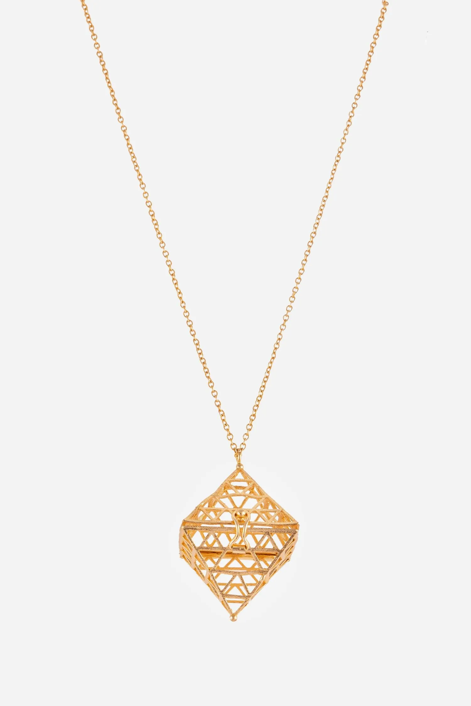 Golden Pyramid Pendant Necklace With Long Chain