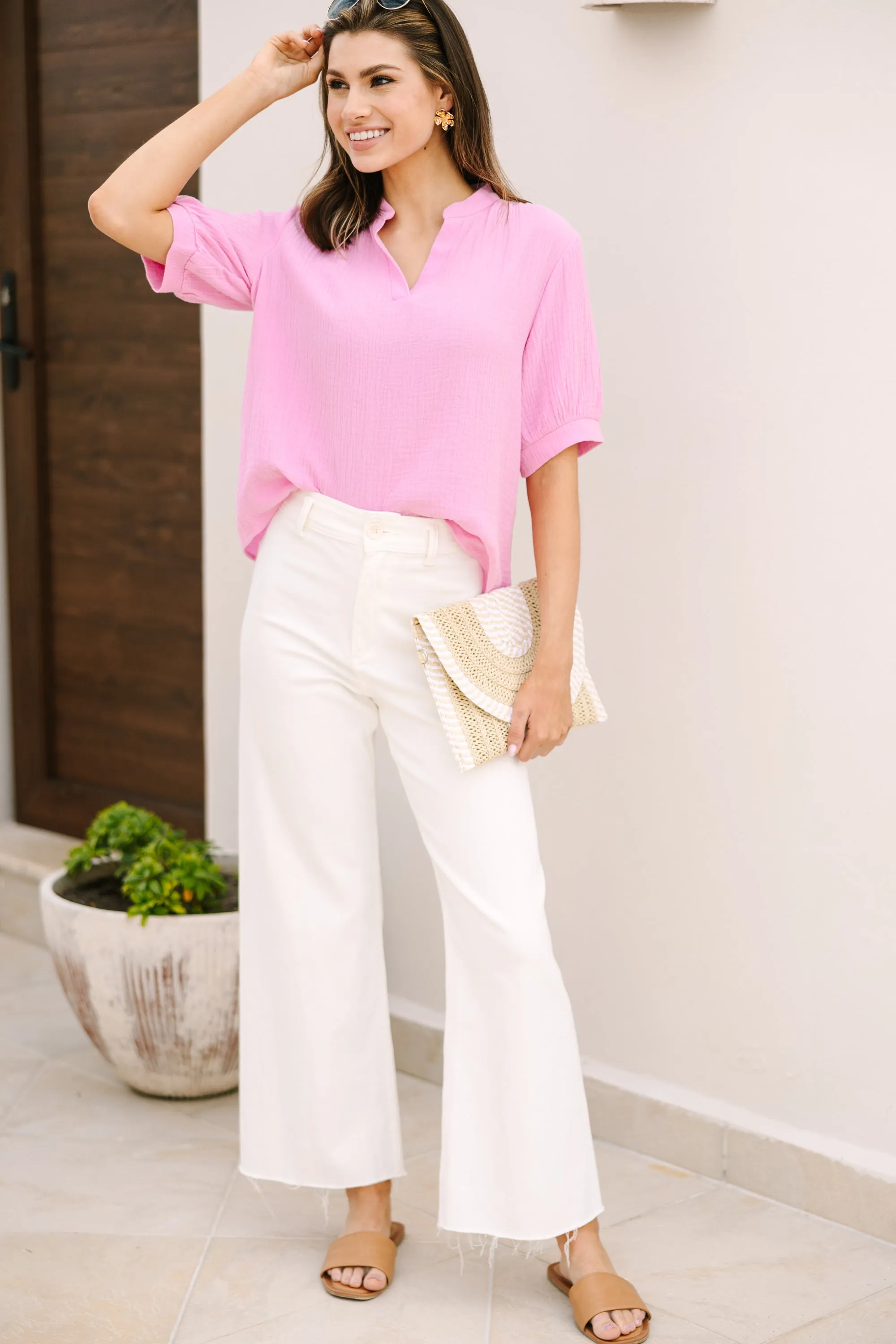 Good To Go Pink Gauze Blouse