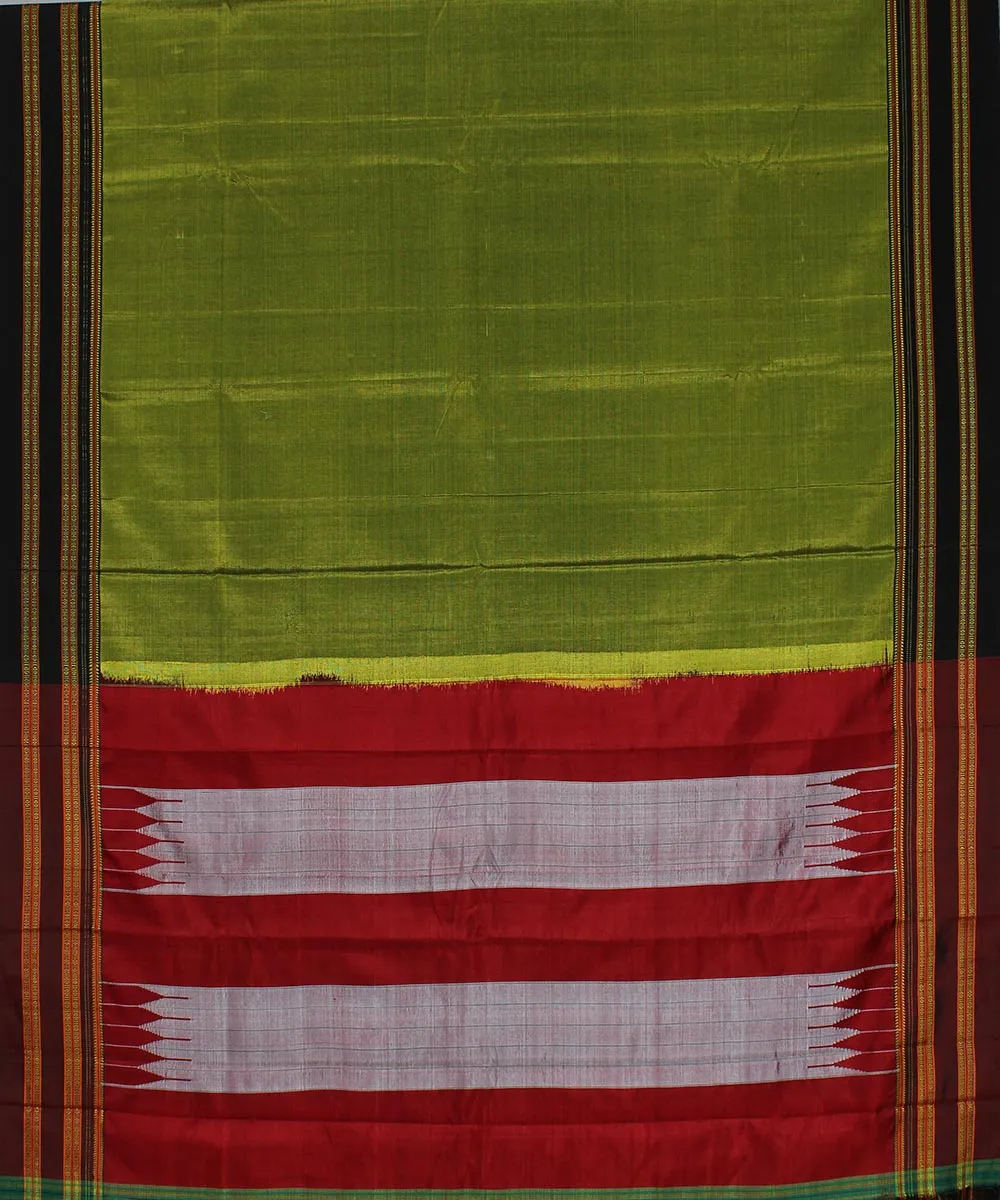 Green black gayatri border handwoven ilkal cotton art silk saree