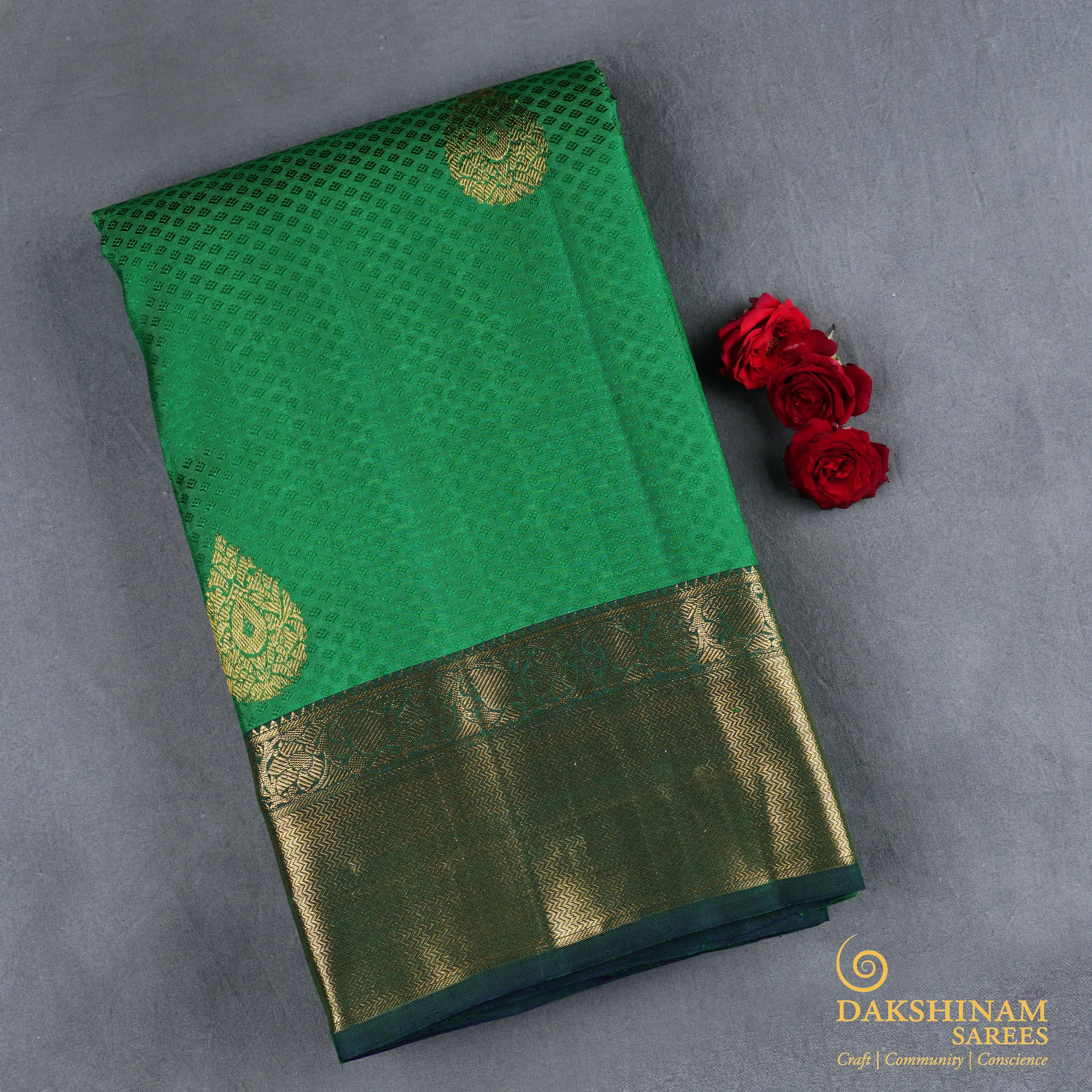 Handwoven Green Kanjivaram Silk Saree - 1830T007478DSC