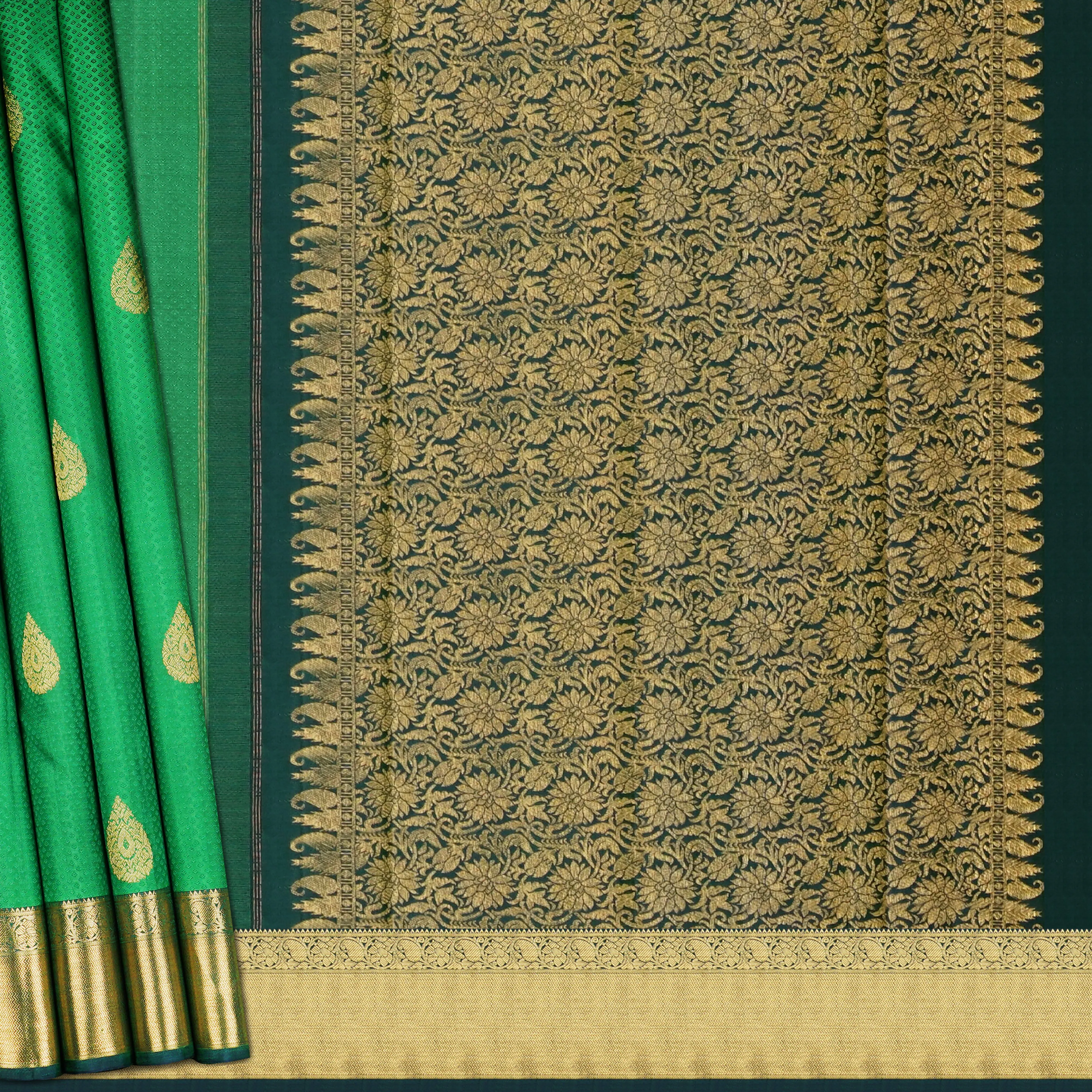 Handwoven Green Kanjivaram Silk Saree - 1830T007478DSC