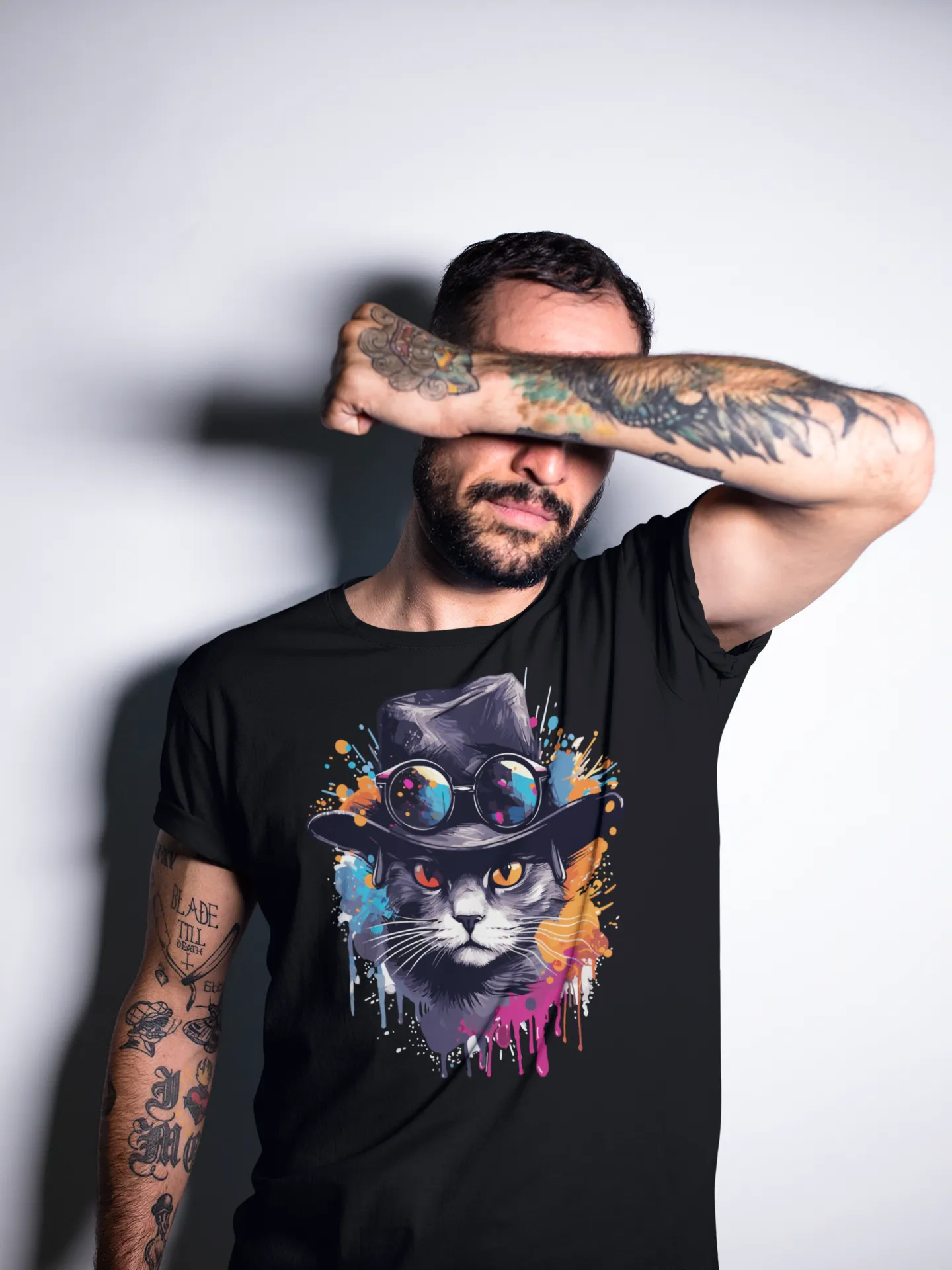 Herren T-Shirt mit Katzenmotiv "Splash Cat"