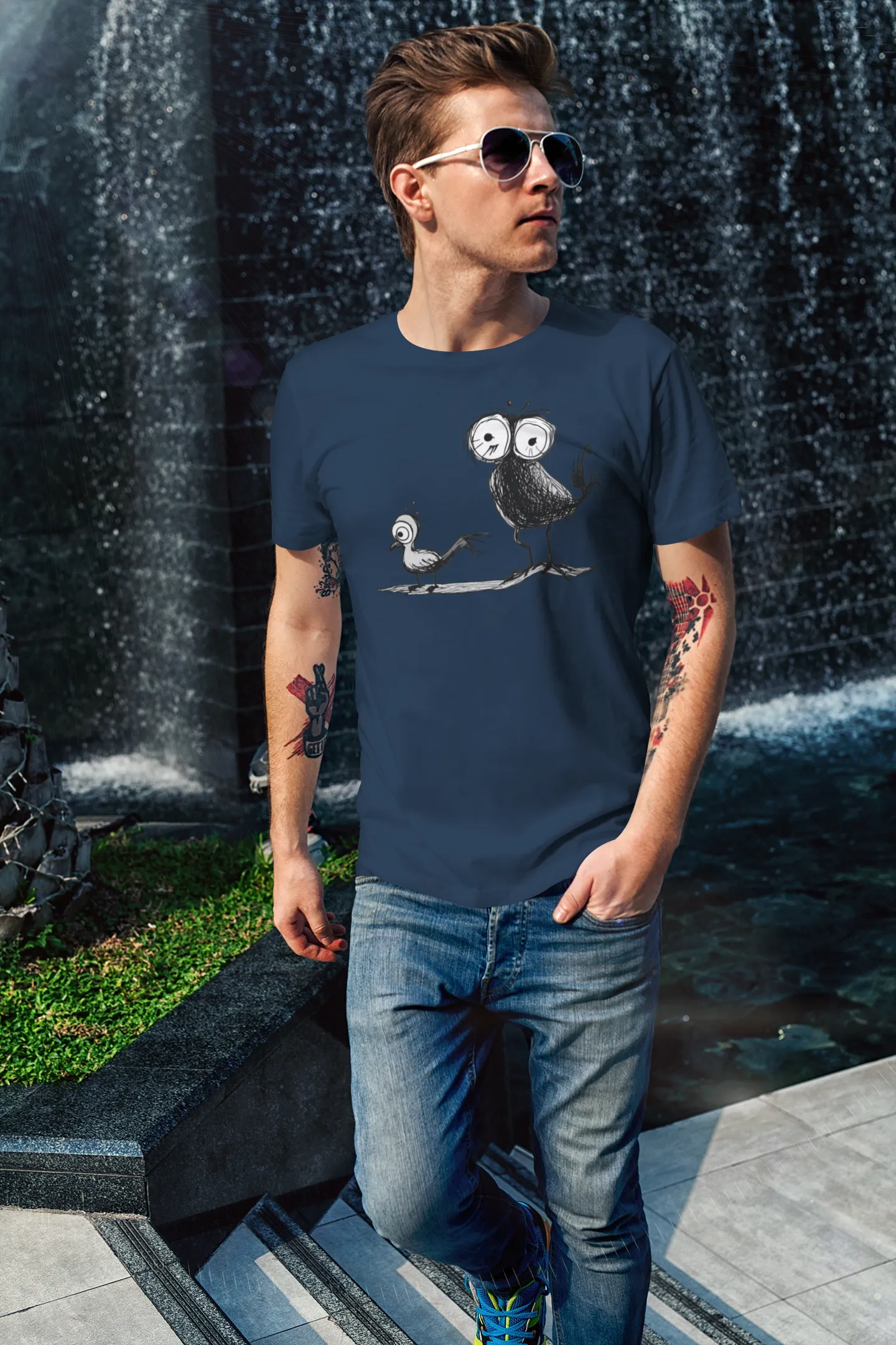 Herren T-Shirt mit Vogelmotiv "Spatzen"