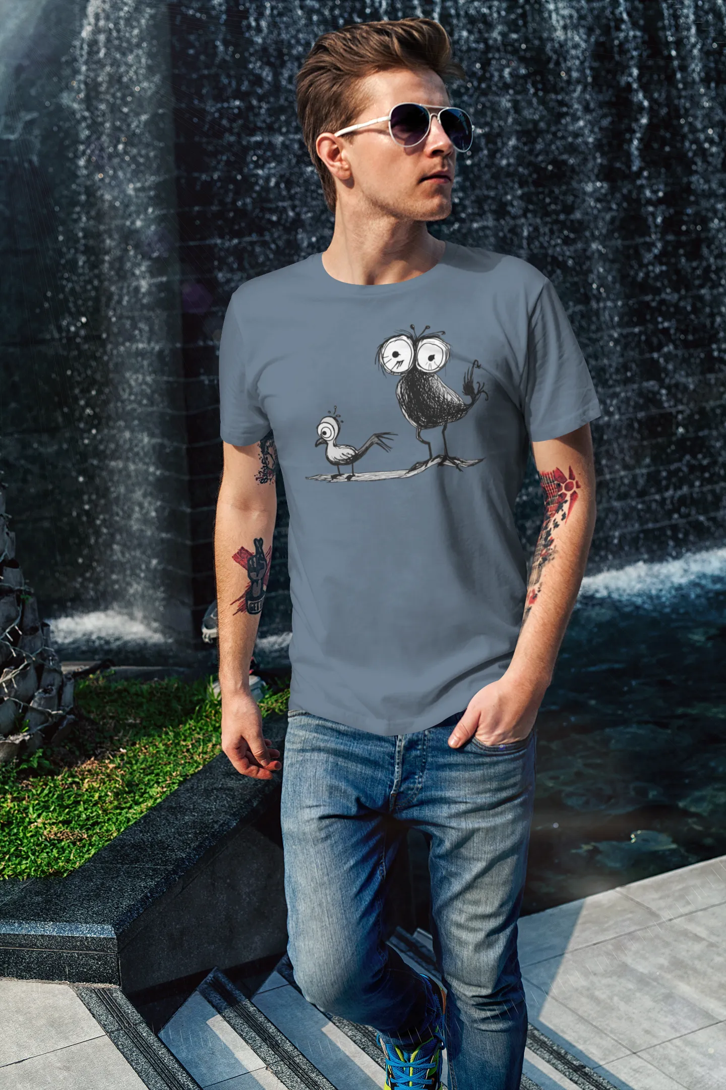 Herren T-Shirt mit Vogelmotiv "Spatzen"