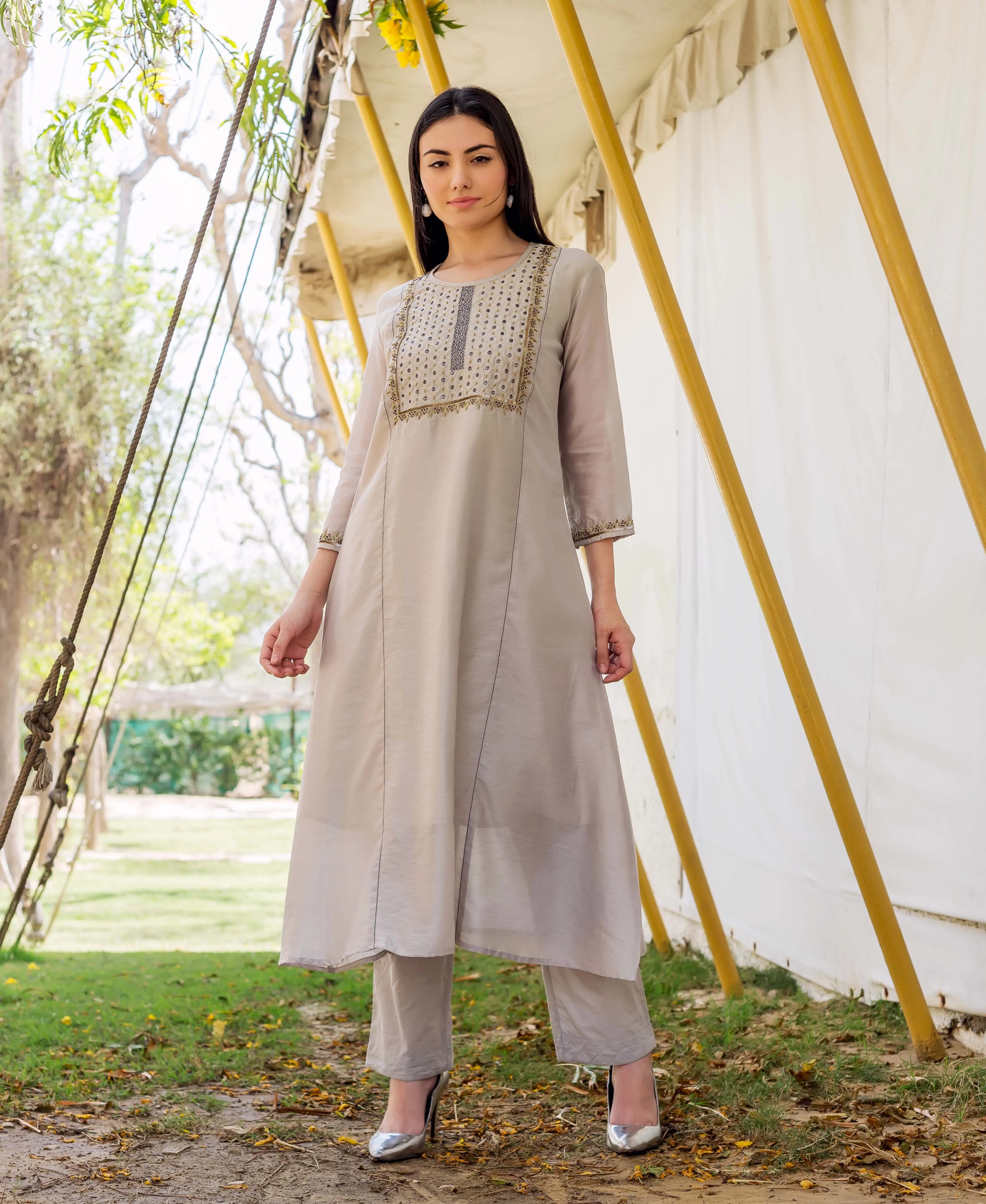 Imara Grey Embroidered Kurta