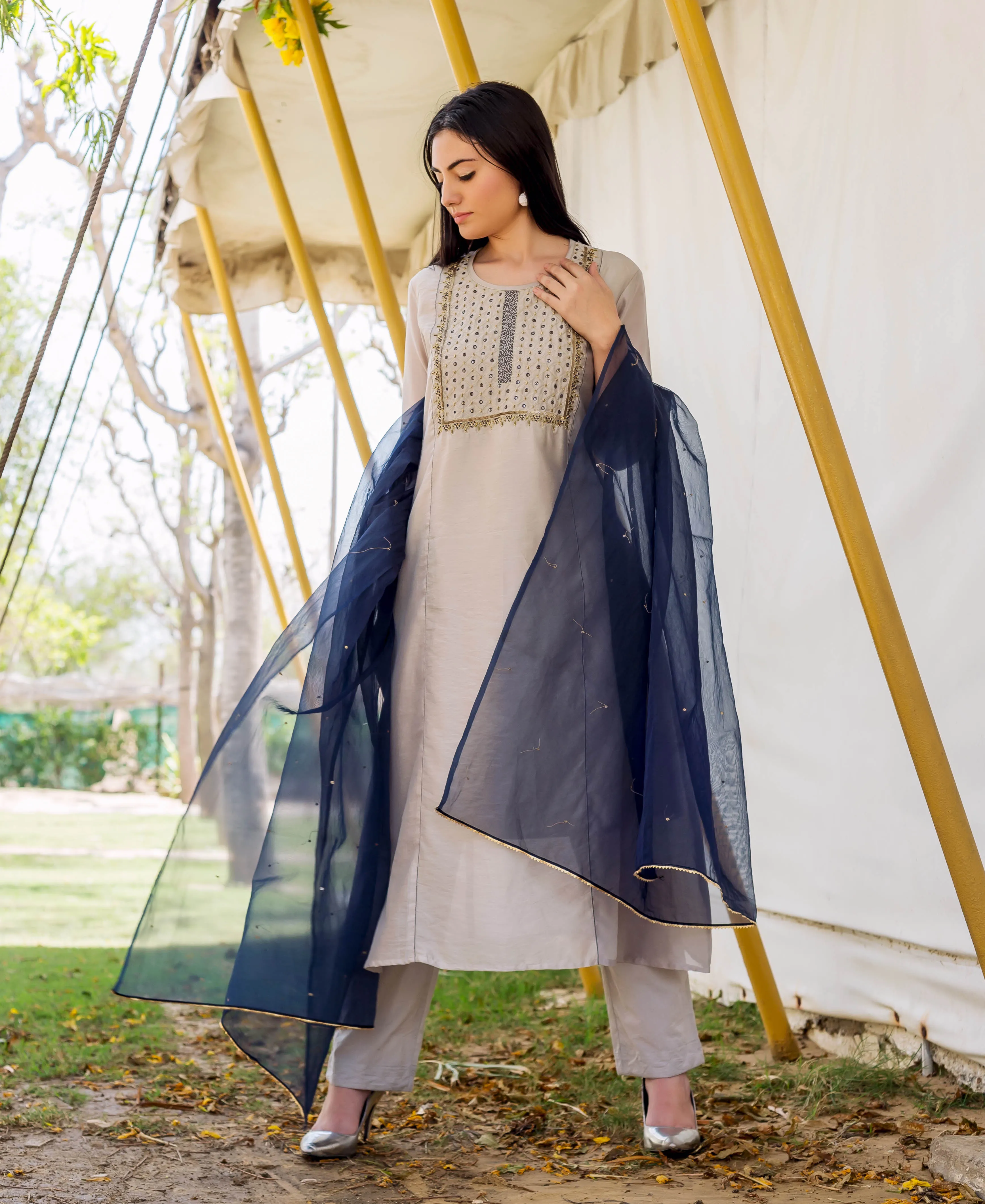 Imara Grey Embroidered Kurta